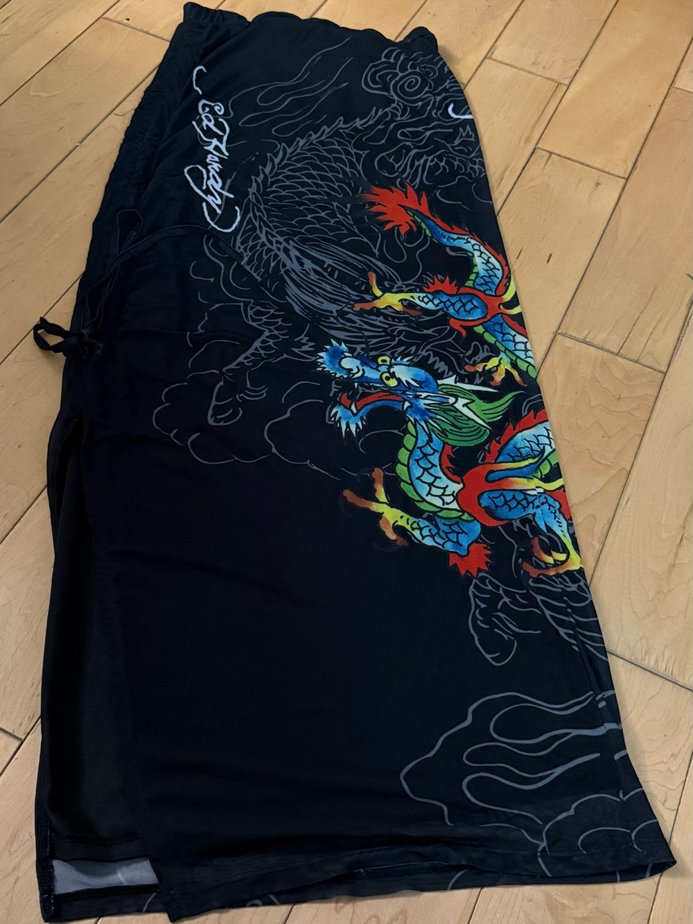 Ed Hardy Black Dragon Print Maxi Skirt